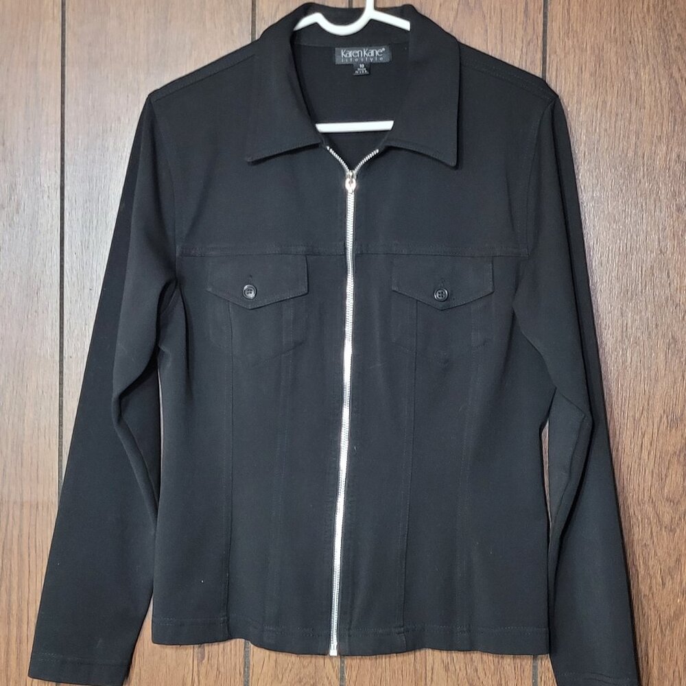 Karen Kane Black Zipped Blazer Jacket USA Size 10 Fitted Stretch